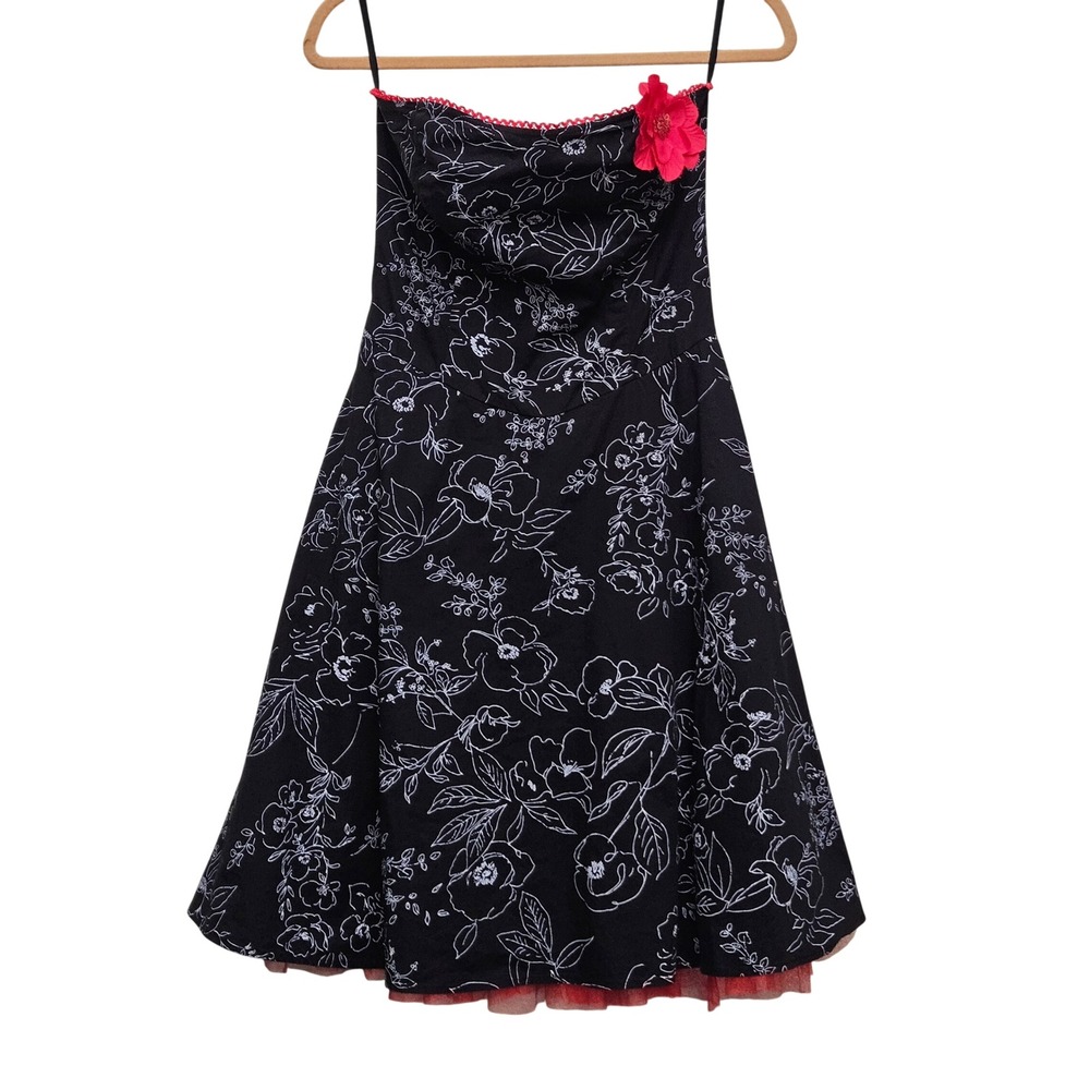 Ruby Rox Fit Flare‎ Dress 7 Black White Floral Red Tulle Rockabilly Vintage 90s